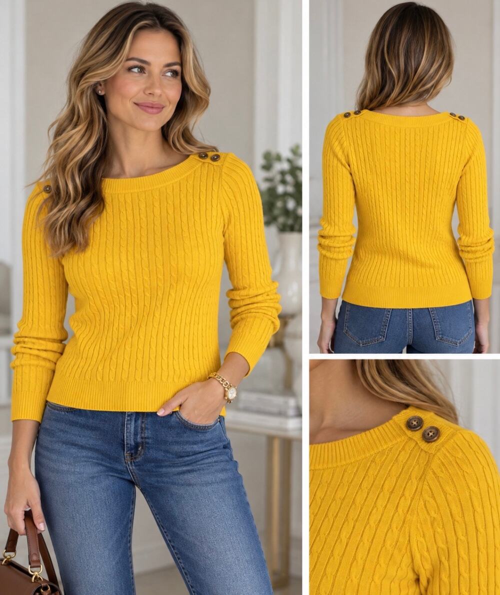 Lauren Ralph Lauren Petite Cable Knit Sweater Yellow Gold P/M Cotton